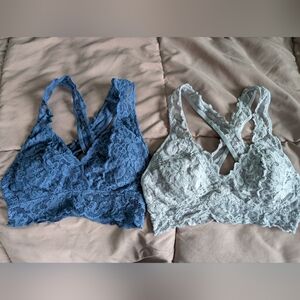 No Boundaries Lace Bralette Set - Blue and Gray